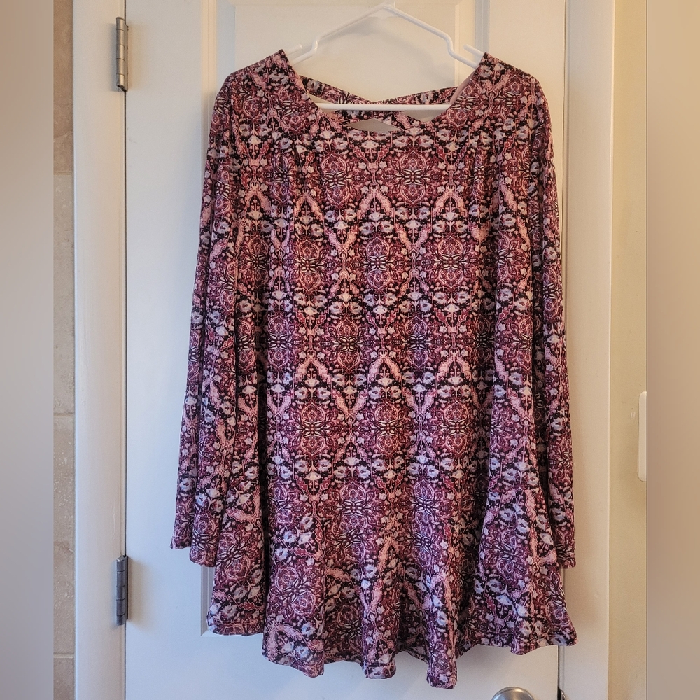 Style & Co Romance Ruffle Blouse Women XL Pink Top A-line Flowy Flare Sleeve New